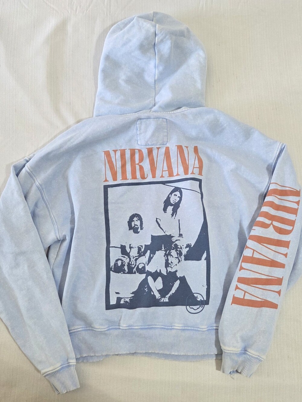 Nirvana American Eagle Light Blue Graphic Hoodie Sweatshirt Womens XS Lived In